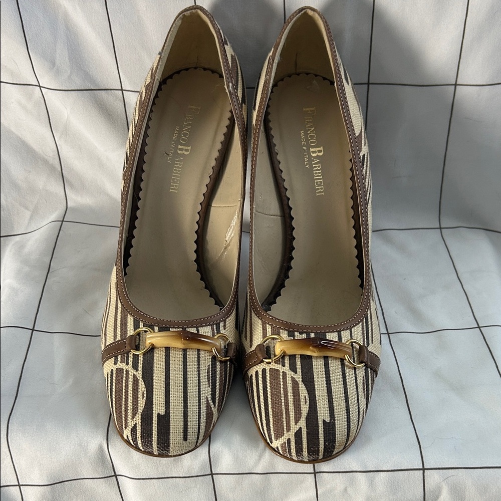 Bruno Magli Striped Brown and Cream Heels